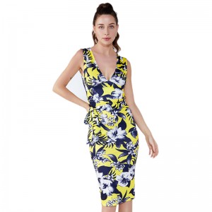 ฤดูร้อนสุภาพสตรีโพลีเอสเตอร์ปิดไหล่วินเทจชุดการออกแบบภาพดอกไม้พิมพ์ผู้หญิงพรรคชุดทาส