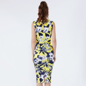 ฤดูร้อนสุภาพสตรีโพลีเอสเตอร์ปิดไหล่วินเทจชุดการออกแบบภาพดอกไม้พิมพ์ผู้หญิงพรรคชุดทาส