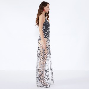 เส้นด้ายสุทธิบางดอกไม้เซ็กซี่ใส Maxi ชุดราตรี JCGJ190315078