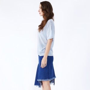 ยีนส์ยาวเข่า Asymmetrical สีน้ำเงินกระโปรงยีนส์ Midi กระโปรง JCGJ190315027