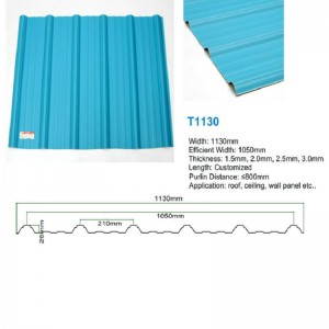 T1130 Blue ASA PVC UPVC กระเบื้องหลังคาแผ่นพลาสติกสี่เหลี่ยมหลังคาสี่เหลี่ยมคางหมู