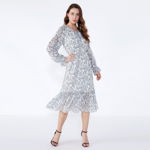 OEM Frock ออกแบบแขนยาว Maxi สัตว์พิมพ์ขนาดบวกเสื้อผ้าสำหรับสุภาพสตรี