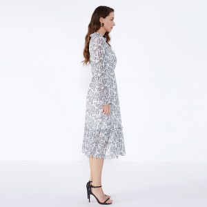 OEM Frock ออกแบบแขนยาว Maxi สัตว์พิมพ์ขนาดบวกเสื้อผ้าสำหรับสุภาพสตรี