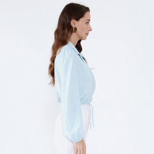 แสงสีฟ้าผ้าคลุมไหล่คอสำนักงานแฟชั่นที่สง่างามสวมเสื้อแขนยาวผู้หญิง