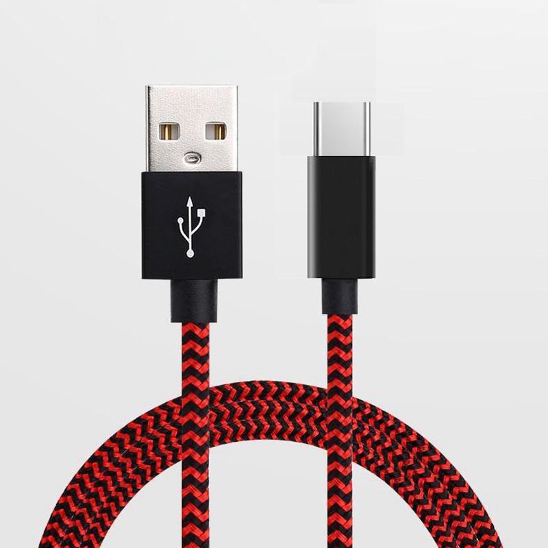 Tpye -C เป็น USB Stripe Nylon สายเคเบิลข้อมูล