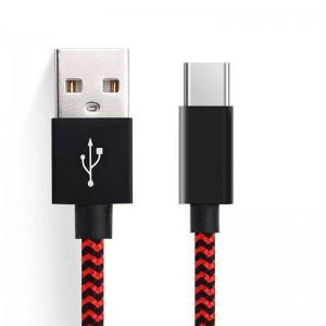 Tpye -C เป็น USB Stripe Nylon สายเคเบิลข้อมูล