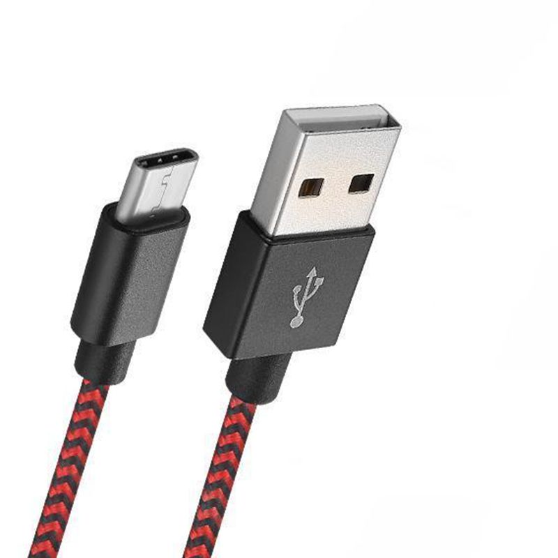 Tpye -C เป็น USB Stripe Nylon สายเคเบิลข้อมูล