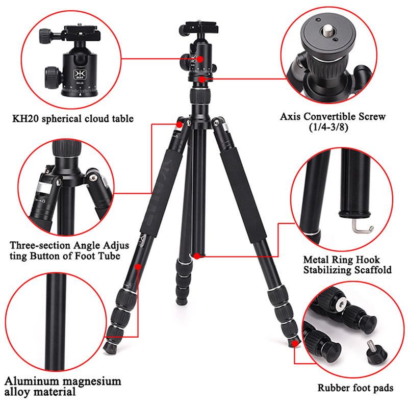 Diat AM294A KH20 แบบพกพาอลูมิเนียมอัลลอยด์กล้องกล้องวิดีโอขาตั้งกล้องที่มีความยืดหยุ่นเดินทางขาตั้งกล้องกล้องดิจิตอล