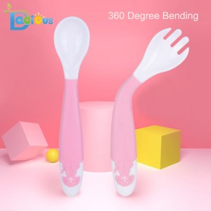 ใหม่มาถึงเด็กเรียนรู้ช้อนและส้อม BPA ฟรีพลาสติกเด็กวัยหัดเดินช้อนส้อม Bendable นุ่มที่สมบูรณ์แบบให้อาหารตัวเองช้อนทารก