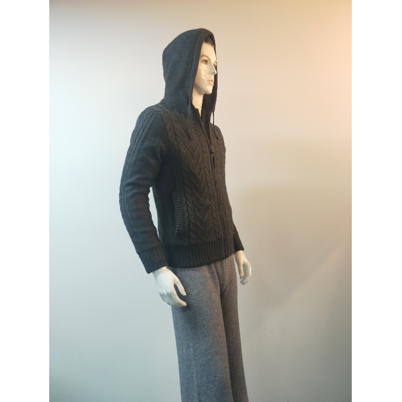 BLACK HOODED SWEATER COAT RLMS0071F