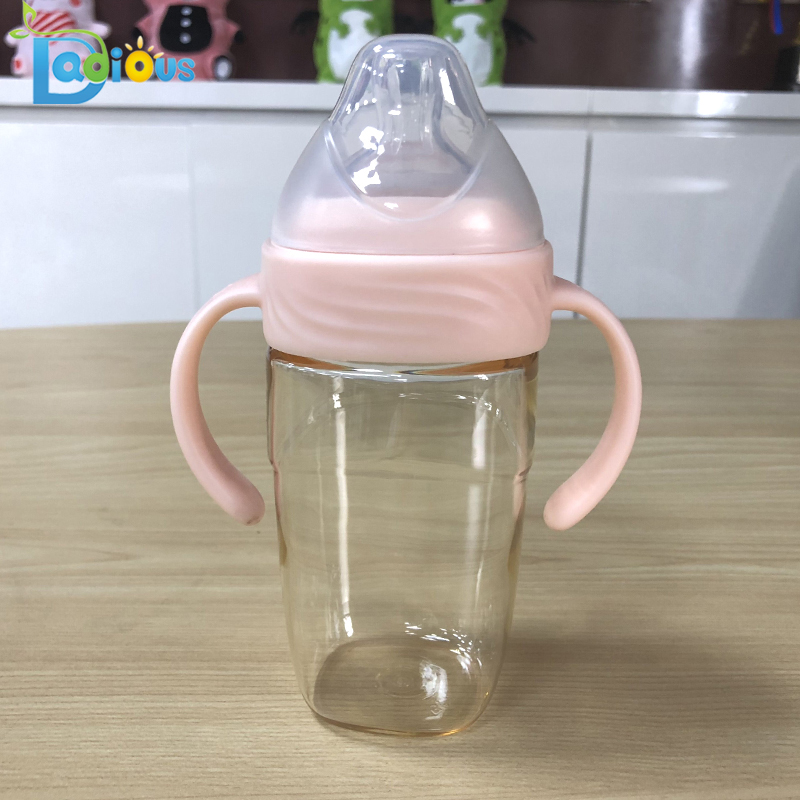 ทารกแรกเกิด BPA ฟรี PPSU ขวดนม 240 มิลลิลิตรขวดนมโลโก้ที่กำหนดเองขวดนมทารกที่มีการจัดการ