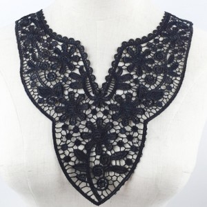ผู้หญิงที่สง่างาม DIY สีดำลายดอกไม้ลูกไม้เสื้อคอปก Applique ผ้าสำหรับการแต่งกาย