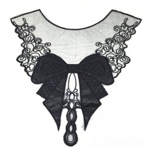 100% โพลีเอสเตอร์สีดำบิ๊กดอกไม้สร้อยคอปกลูกไม้ผ้าตัด DIY เย็บปักถักร้อยลูกไม้ผ้า A Pplique หัตถกรรมจักรเย็บผ้า