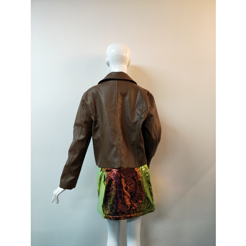 แจ็คเก็ตสีน้ำตาล PU BIKER RLWPJ0029N
