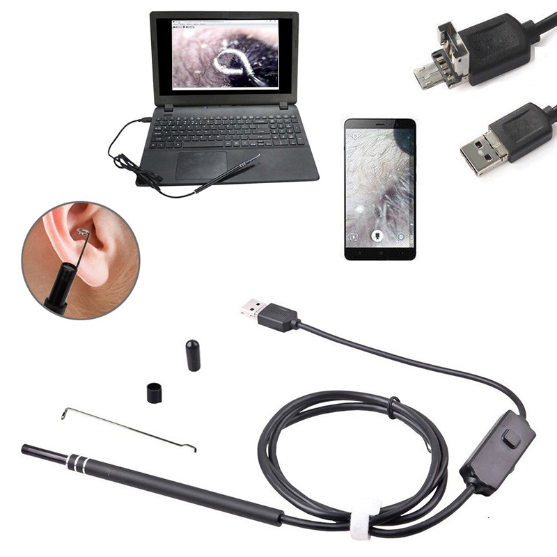 2 in 1 Borescope ตรวจสอบหูขี้ผึ้ง Remover เครื่องมือ 720 จุดกล้องกันน้ำพร้อม 6 ปรับ LED เข้ากันได้กับ Android และ iOS