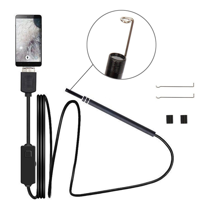 2 in 1 Borescope ตรวจสอบหูขี้ผึ้ง Remover เครื่องมือ 720 จุดกล้องกันน้ำพร้อม 6 ปรับ LED เข้ากันได้กับ Android และ iOS