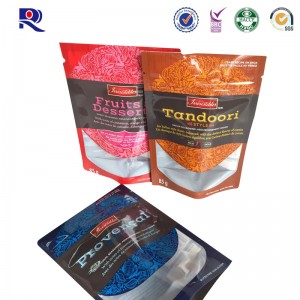 พิมพ์และลามิเนตถุงแนวตั้งกับหน้าต่างโปร่งใสเหมาะสําหรับผลไม้แห้ง