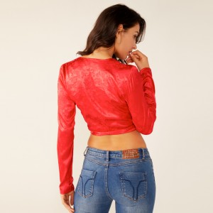 ผู้หญิงสุภาพสตรีฤดูร้อนสบาย ๆ สีแดงผูกขึ้นเซ็กซี่ดอกไม้พิมพ์เสื้อเสื้อผ้า Oem