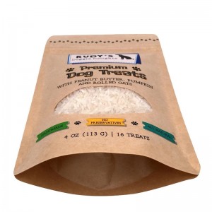 ซิปเคลือบกระดาษคราฟท์ยืนขึ้นถุงที่มีหน้าต่างสำหรับขนมสุนัข