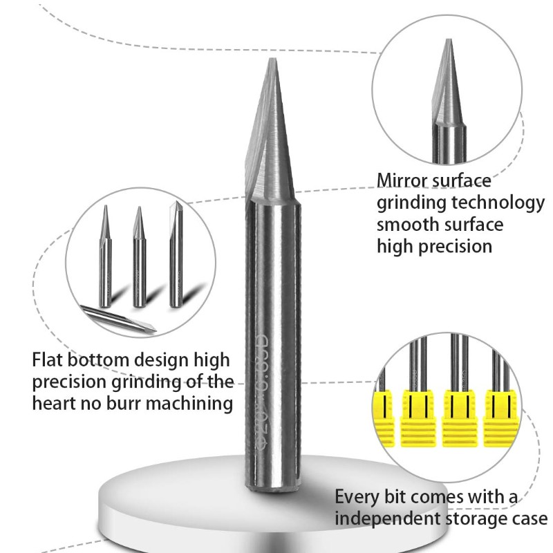 บิตแกะสลัก, 2 ขลุ่ยตรง CNC V-bit 1/4 นิ้วก้านเครื่องหมายกรวยแกะสลักเครื่องมือเราเตอร์สำหรับเหล็กอลูมิเนียมทองเหลือง MDF ไม้