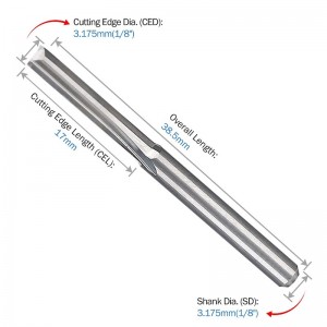 1/8 \"ก้าน Dia. คู่ขอบเราเตอร์ตรงบิตตรง End Mill มิลลิ่งตัด 2 ขลุ่ย CNC ตัดทังสเตนเหล็กตรงสล็อตบิตขลุ่ยความยาว 17 มิลลิเมตร, OAL 38.5 มิลลิเม...