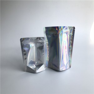 ขายส่งผนึกด้านหน้าโปร่งใสโฮโลแกรมยืนขึ้นถุงลามิเนตพลาสติกเครื่องสำอางถุงซิปบรรจุภัณฑ์ในสต็อก