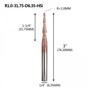ลูกชิ้นวิทยุปลาย Mill 1/4 \"ก้านที่มี 1.0 มิลลิเมตรบอลจมูก 4.82 องศาสำหรับเครื่องเราเตอร์ CNC 3D แกะสลักแกะสลักบิต...