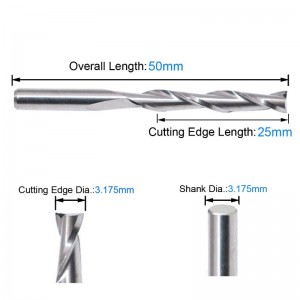 1/8 \"ก้านคาร์ไบด์จมูกแบน End Mill ตัด CNC R Outer Bits คู่ขลุ่ยเกลียวชุดเครื่องมือ, ตัดความยาวขอบ 25 มิลลิเมตร, ความยาวโดยรวม 50 มิลลิเมตร...