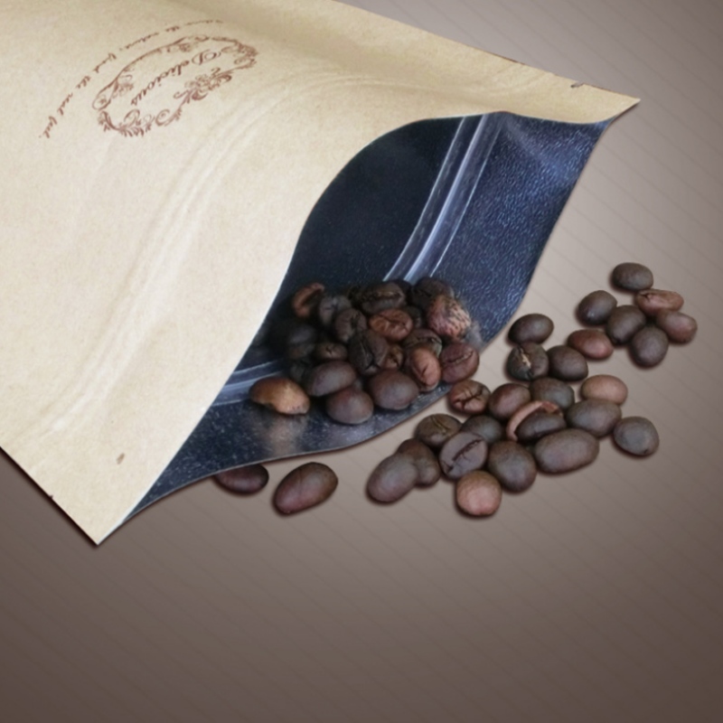ที่มีคุณภาพดีที่ใช้กันทั่วไปถุงกระดาษคราฟท์ 3 ด้านถุงบรรจุภัณฑ์ตราประทับสำหรับกาแฟถั่วขนมข้าว