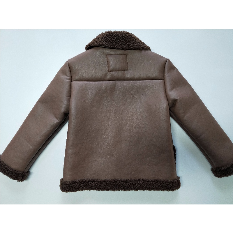 แจ็คเก็ต PU สีน้ำตาลของเด็ก RLCPJ0001N