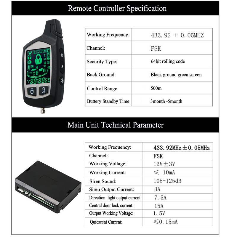 สองทางจอแอลซีดียานพาหนะรถยนต์รหัสขโมยและรายการ keyless ระยะไกล