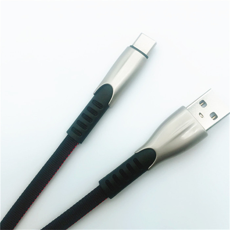 KPS-1001CB ไมโครกำหนดเองแบบพกพา 1m 2A โลหะผสมสังกะสีผ้าทอผ้าไมโครสาย USB