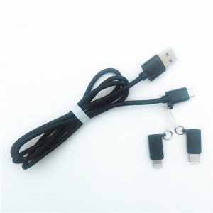 KPS-1002CB 3in1 ที่มีคุณภาพสูง 1 เมตร 2a OD3.5MM ไนลอนถักชาร์จสาย USB