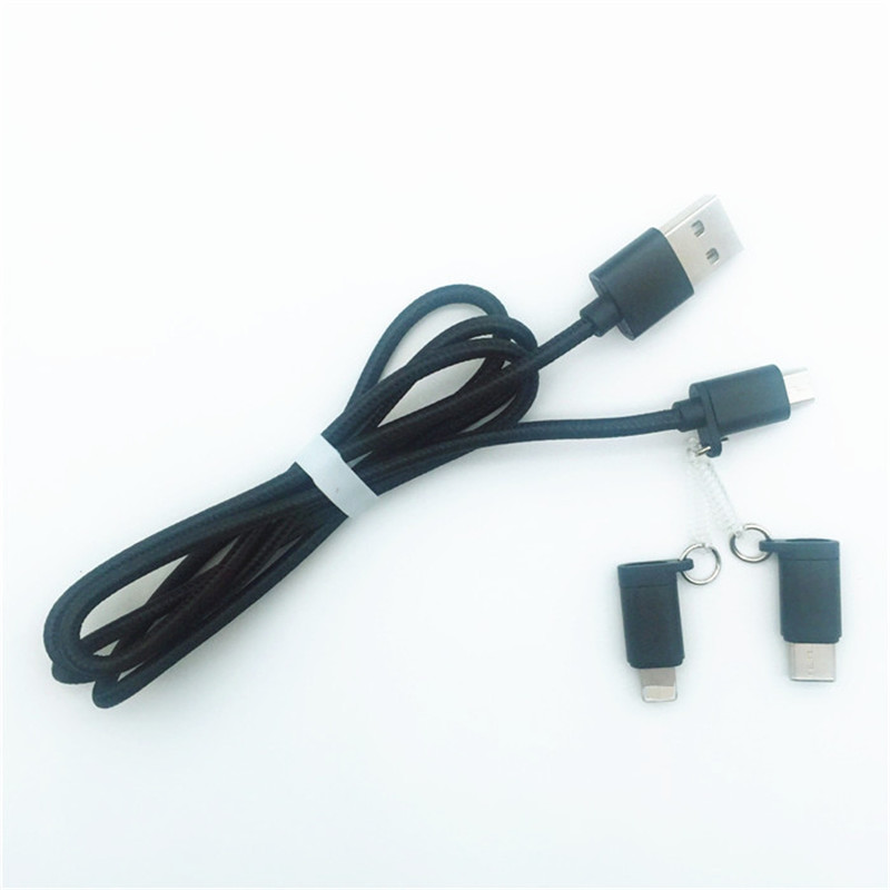 KPS-1002CB 3in1 ที่มีคุณภาพสูง 1 เมตร 2a OD3.5MM ไนลอนถักชาร์จสาย USB