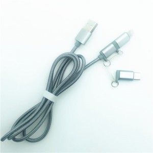 KPS-1002CB 3in1 ที่มีคุณภาพสูง 1 เมตร 2a OD3.5MM ไนลอนถักชาร์จสาย USB