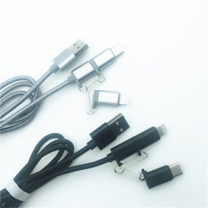 KPS-1002CB 3in1 ที่มีคุณภาพสูง 1 เมตร 2a OD3.5MM ไนลอนถักชาร์จสาย USB