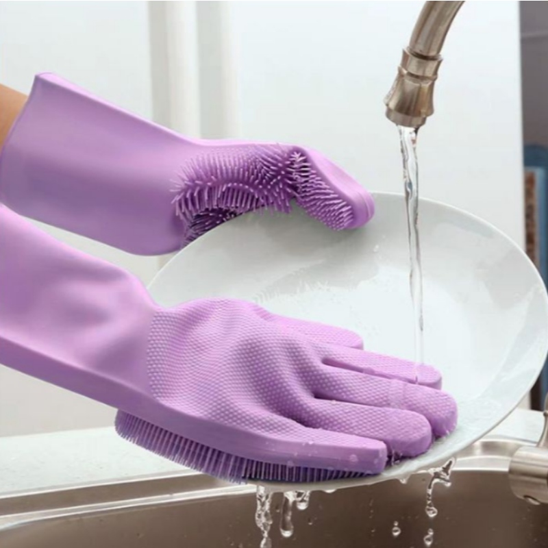 ถุงมือซิลิโคนฉนวนกันความร้อนล้างจานป้องกันการลื่นไถลและทนต่อการสึกหรอแปรงซิลิโคนทำความสะอาดห้องครัว