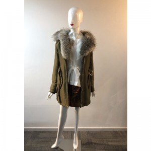 LADIES 'KHAKI FUR-COLLAR COAT RLWPC0033