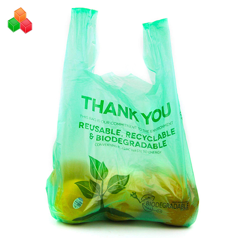 โปรโมชั่นโลโก้ที่กำหนดเองสีปลอดสารพิษ 100% ย่อยสลายได้ย่อยสลาย pe + d2w ขยะพลาสติกขยะถุงช้อปปิ้งม้วน