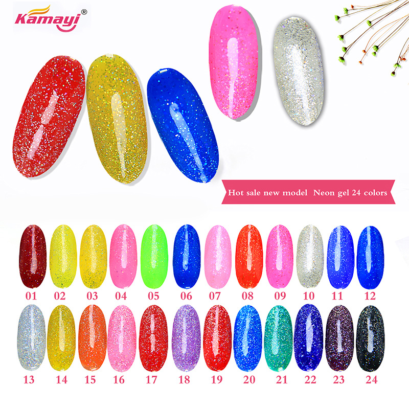 Kamayi oem ที่กำหนดเอง 12 มิลลิลิตรนีออนเจลโปแลนด์สีมุกยูวีนำเจลโปแลนด์ยาวนานเล็บเจลสำหรับขายส่ง