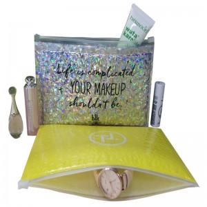 ขนาดที่กำหนดเองแฟชั่นกันน้ำปิดซิปฟิล์มเลเซอร์ถุงฟอง / กันกระแทกเลเซอร์ผู้หญิงแต่งหน้า / ของขวัญฟองถุงซิป