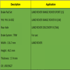 ผ้าเบรค (OE: LR019627)