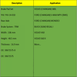 ผ้าเบรค (OE: 30671575-0, OE: 30671575)