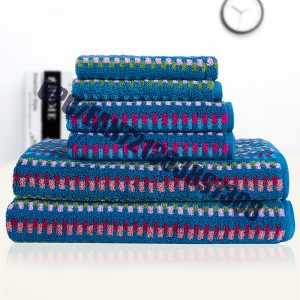 สิ่งทอ JMD ด่วนแห้งผ้าฝ้าย 100%, หมีน้อยการ์ตูนเย็บปักถักร้อย, หลายสีย้อม Jacquard ชุดผ้าขนหนูในห้องน้ำ, ชุด 6 ชิ้น (สีฟ้า)