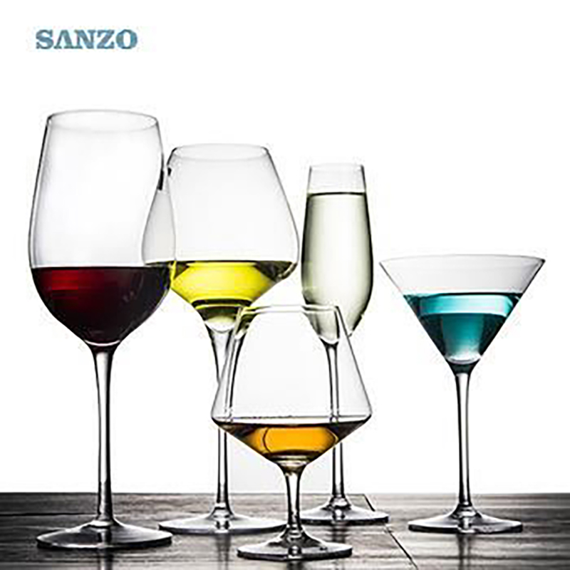 SANZO ก้านดำ Lismore บอลลูนแก้วไวน์แฮนด์เมดตะกั่วคริสตัลฟรีสลักแว่นตาแว่นตาหนา
