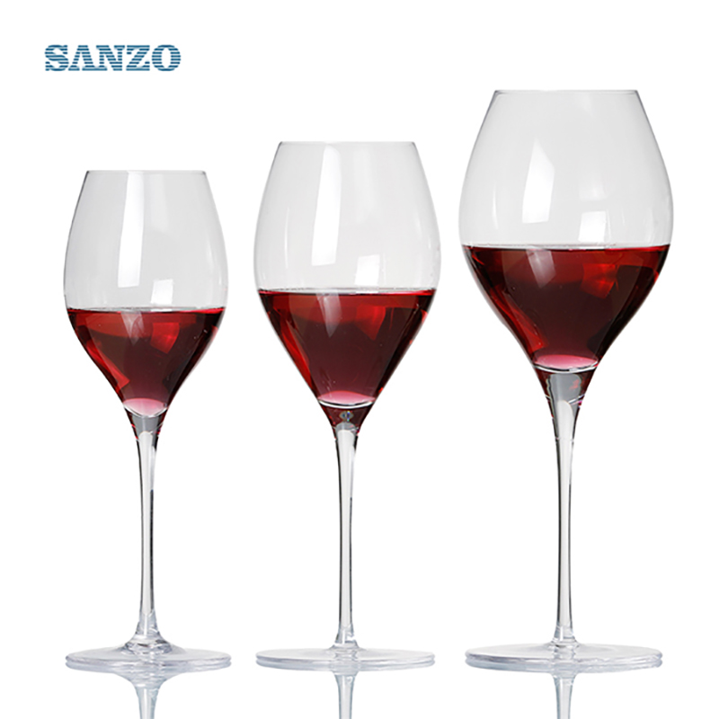 SANZO ก้านดำ Lismore บอลลูนแก้วไวน์แฮนด์เมดตะกั่วคริสตัลฟรีสลักแว่นตาแว่นตาหนา