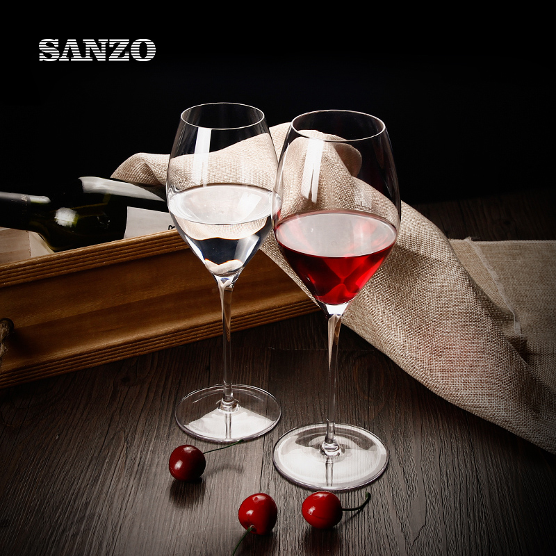 SANZO สีดำสีแดงแก้วไวน์แฮนด์เมดตะกั่วคริสตัลเพชรต้นกำเนิดแว่นตากระจกด้านล่างหนา