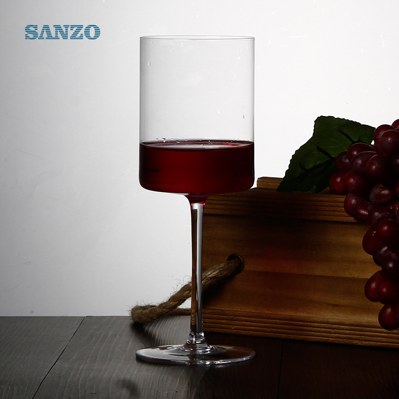 SANZO ก้านดำแก้วไวน์แฮนด์เมดตะกั่วคริสตัลฟรีแว่นตาหนาชนบท
