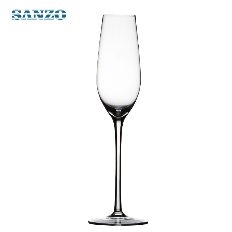 SANZO ก้านสีฟ้าแชมเปญขลุ่ยที่กำหนดเองที่ทำด้วยมือแชมเปญ G Oblet แว่นตาส่งเสริมการขายร้อนขายราคาถูกแชมเปญขลุ่ย