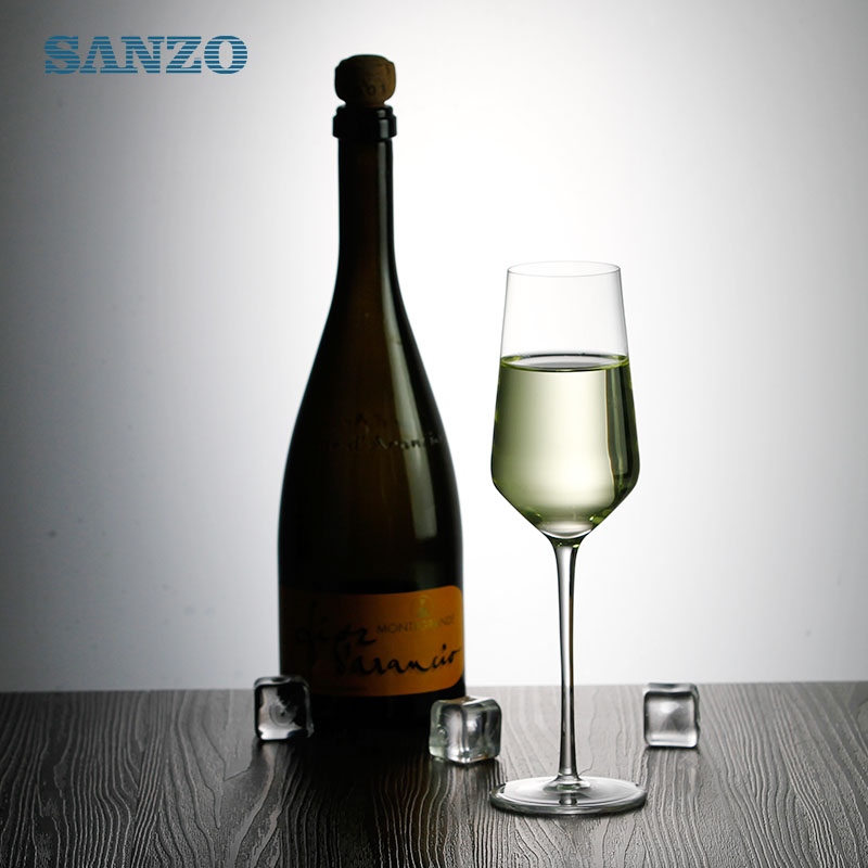 SANZO ตะกั่วฟรีสีดำขนาดที่กำหนดเองดื่มแก้วแชมเปญที่กำหนดเองขลุ่ยแชมเปญขลุ่ยขลุ่ยแก้วสีชมพูแชมเปญ